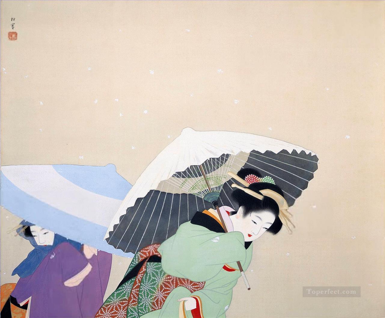 large snowflakes uemura shoen Uemura Shoen Bijin ga beautiful women Oil Paintings